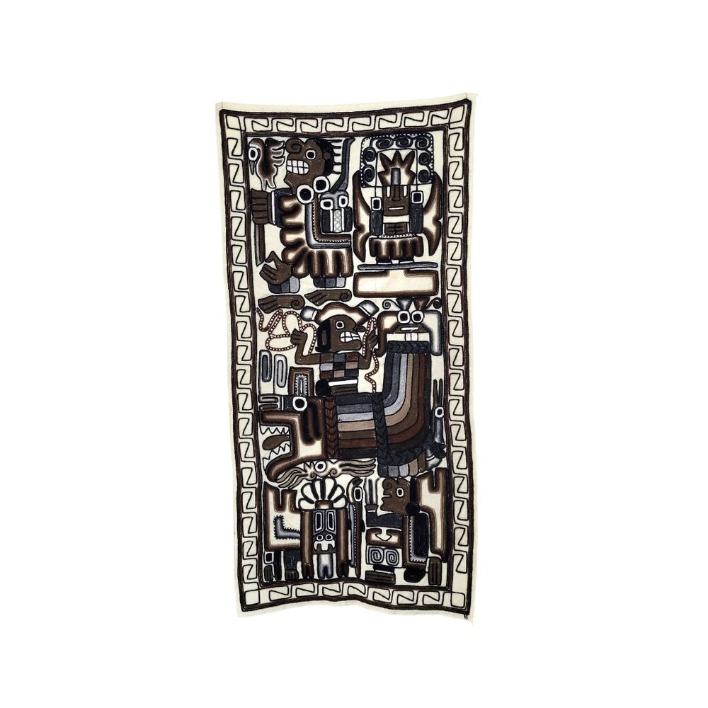Handmade Peruvian Aztec Mayan Boho Folk Art Woven Wall Hanging Neutral Tones - Picture 6 of 11